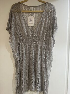 BECCA Silver Gray V-Neck Shirred-Waist Swim Coverup